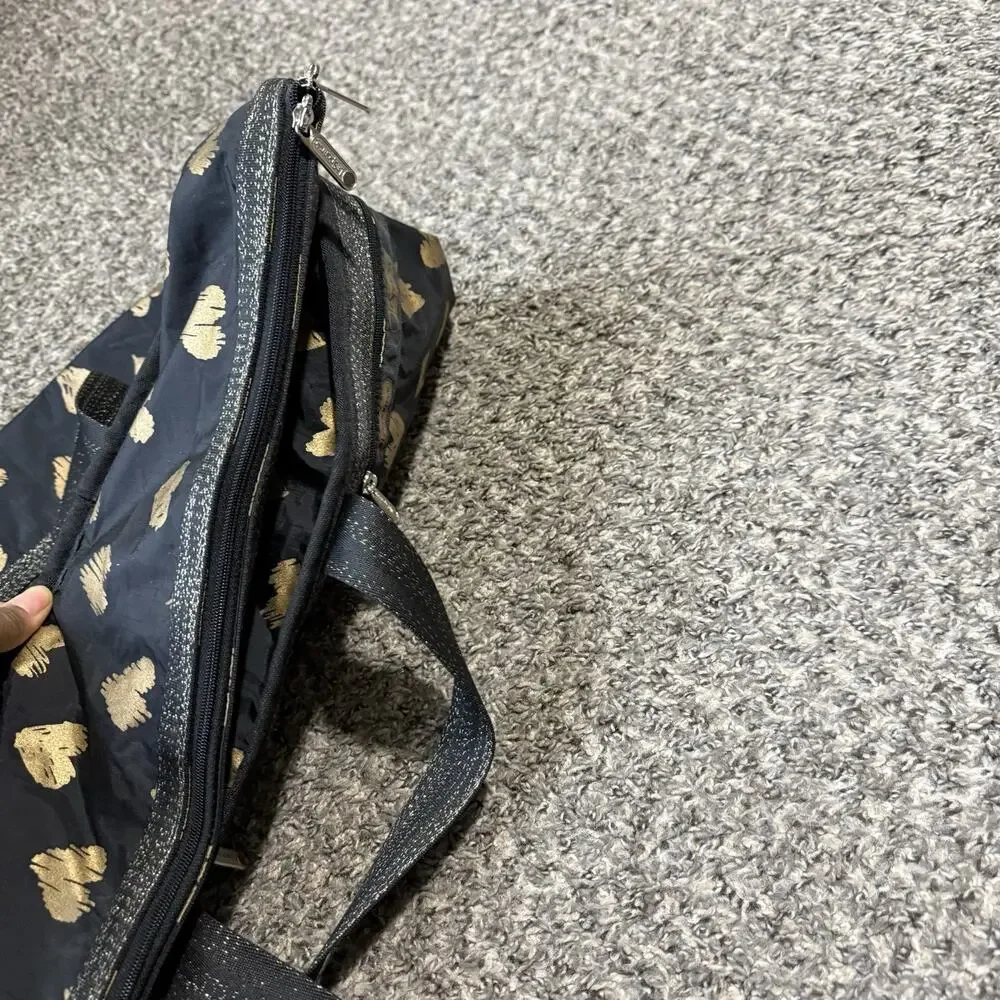 LeSportSac Large Weekend Tote Bag Black with Gold Hearts - Picture 6 of 7
